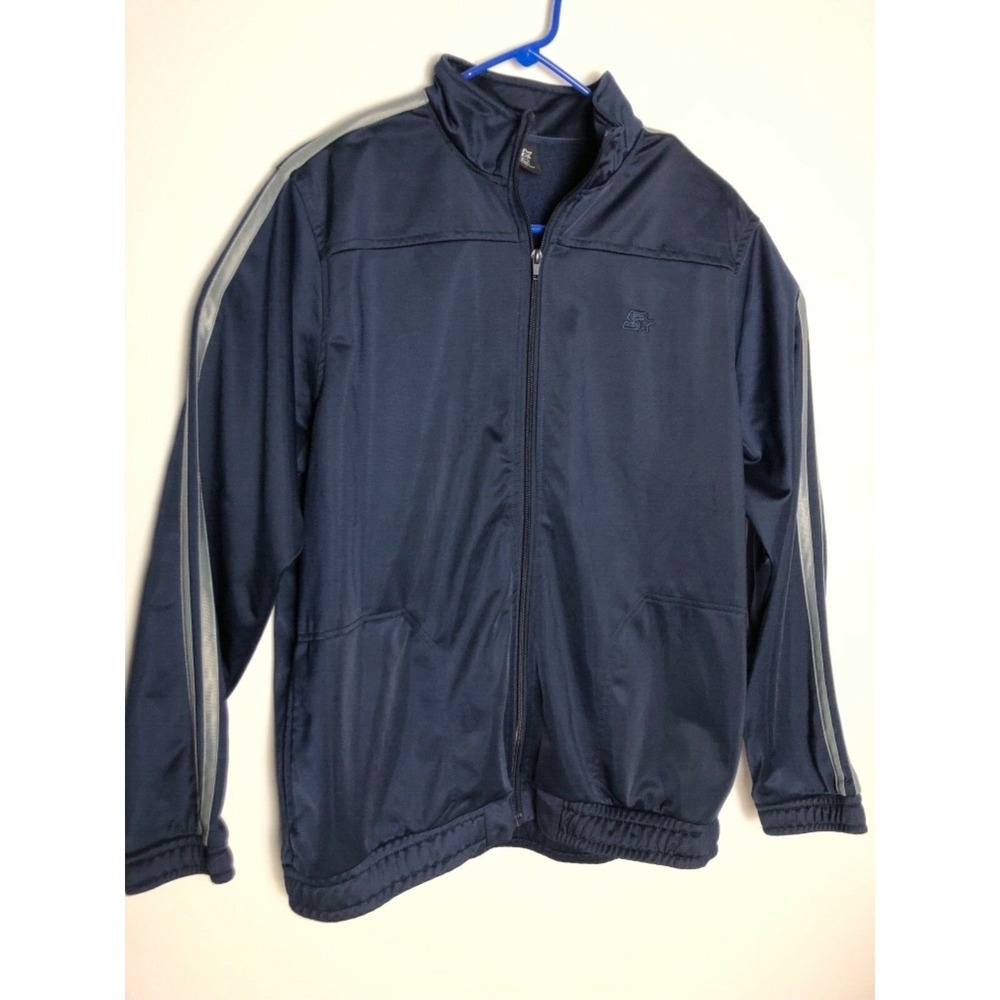 starter mens athletic warmer track jacket blue sz lrg 42/46 euc